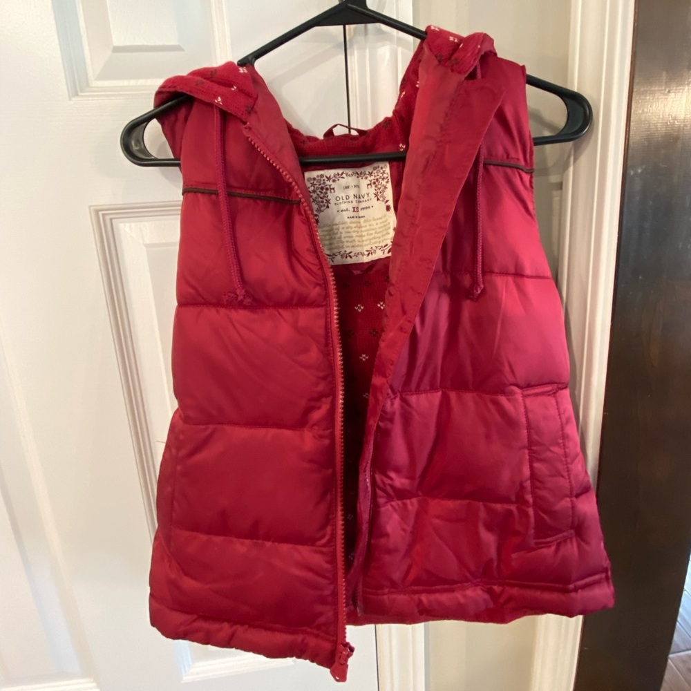 Cranberry colored puffer vest
